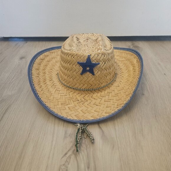 Halloween Unisex Straw Cowboy Hat with Sheriffs Badge - Picture 1 of 6
